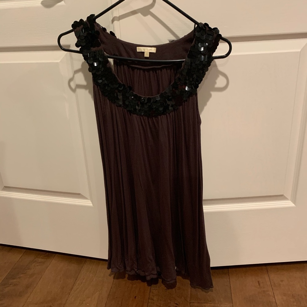 Matty M brown embellished neckline dressy tank